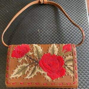 Isabella Fiore Ramlin' Rose Embroidered Leather Wristlet Wallet
